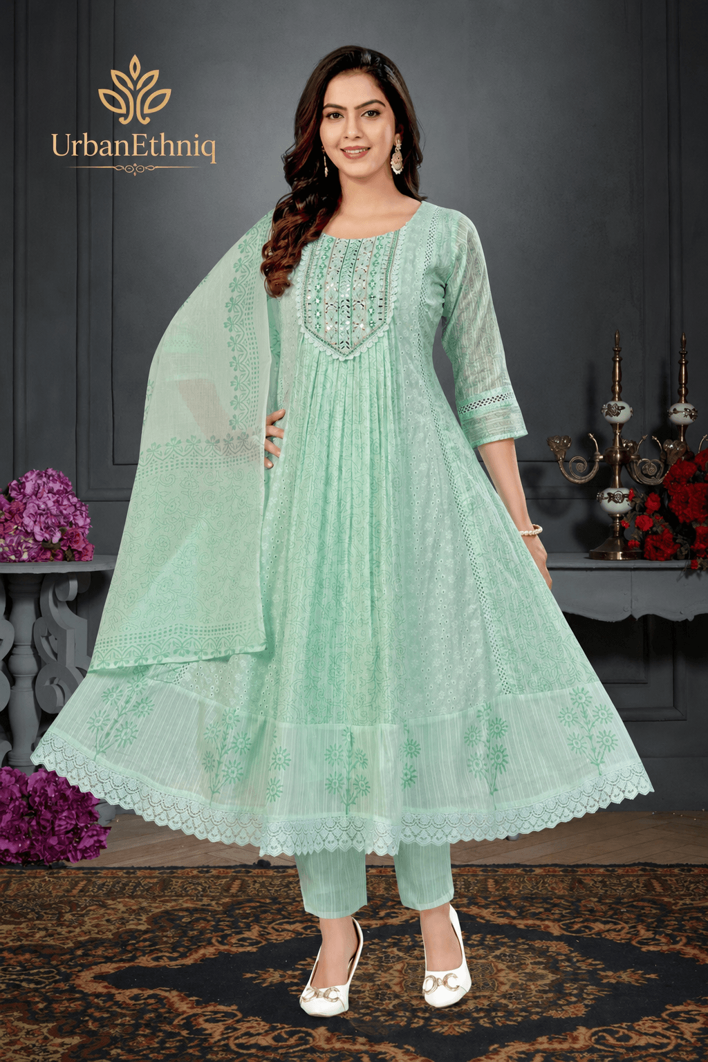 Mint Green Embroidered Anarkali Suit 